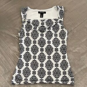 White House Black Market Black and White Ornate Tank Top